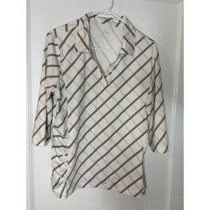 NIVO SPORTS N'vo Womens Golf Polo Shirt Top White Plaid Print Size L